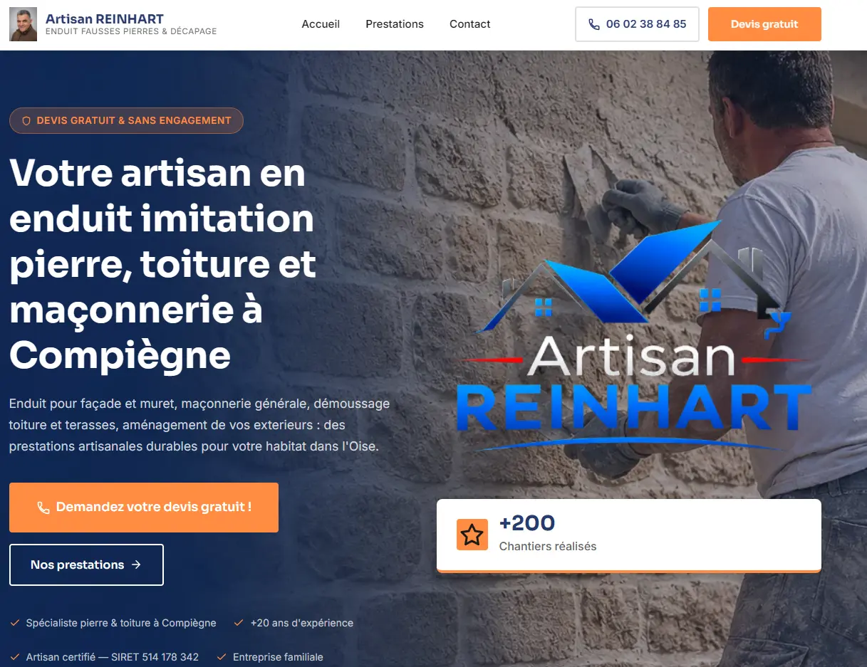 Site vitrine Artisan Reinhart — capture du projet